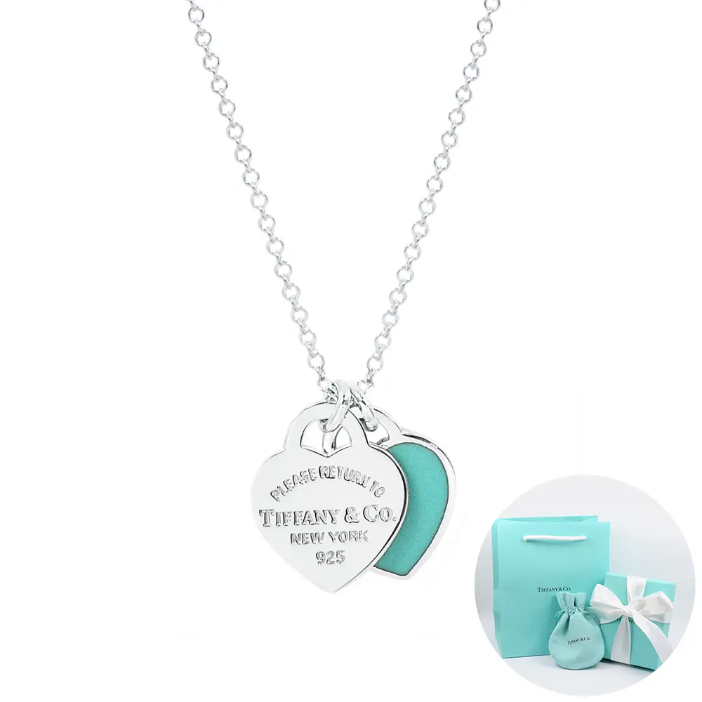 Tiffany&Co. Return to Tiffany 迷你雙心純銀18吋項鍊 經典藍 /平行輸入