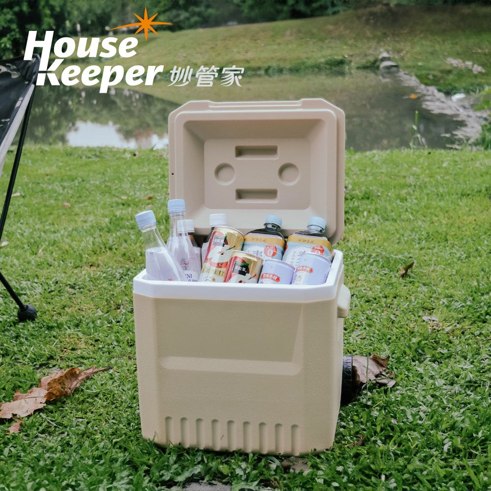 妙管家 伸縮拉桿式拖輪保冷冰桶18L HKI-018/ 奶茶色