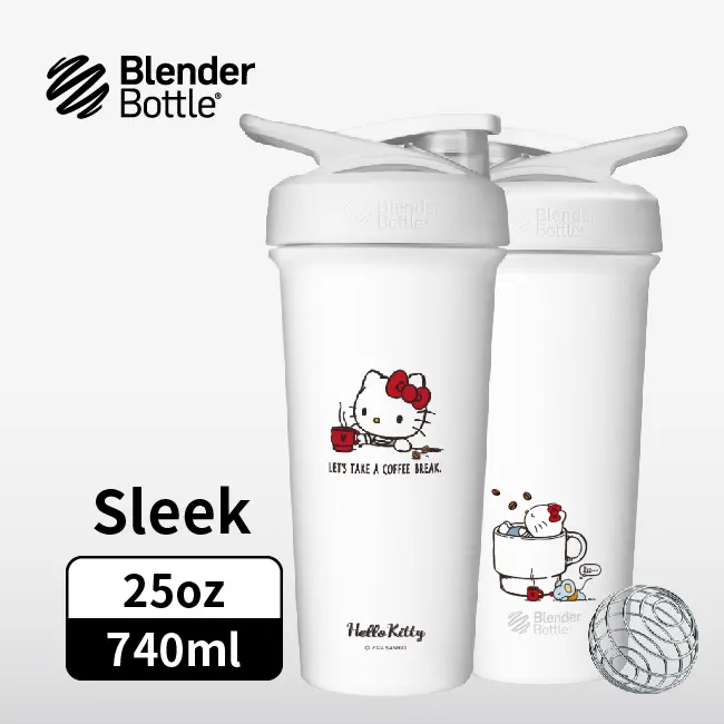 BlenderBottle Sleek按壓式不鏽鋼水壺/ 三麗鷗/ Hello Kitty/ 午後咖啡/ 25oz/ 740ml