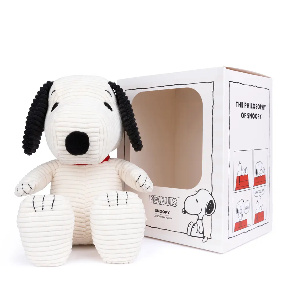 荷蘭BON TON TOYS Snoopy史努比ECO燈芯絨盒裝填充玩偶/ 奶油/ 27cm