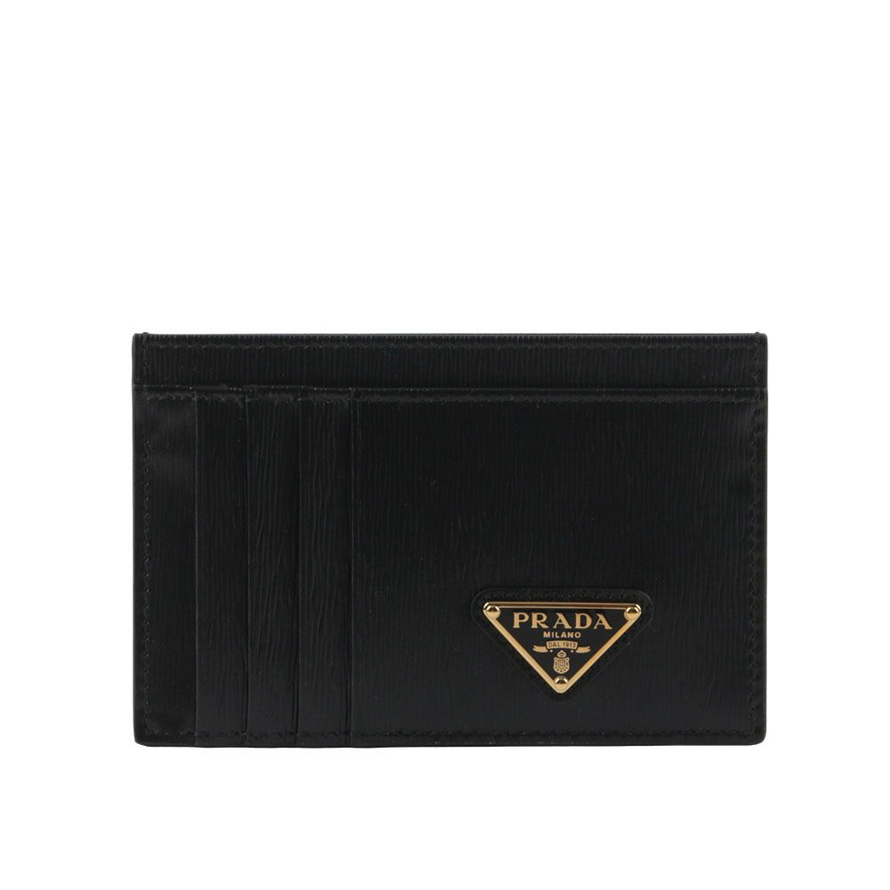 【PRADA】三角牌Logo 水波紋皮革9卡式卡片夾/名片夾(黑色)/ 平行輸入