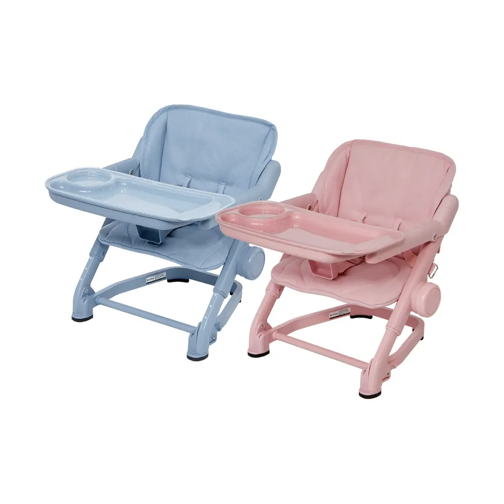 外出也能好好吃飯➤英國 unilove Feed Me 攜帶式寶寶餐椅-夢幻色系 (椅身+亞麻墊)/ 日出粉