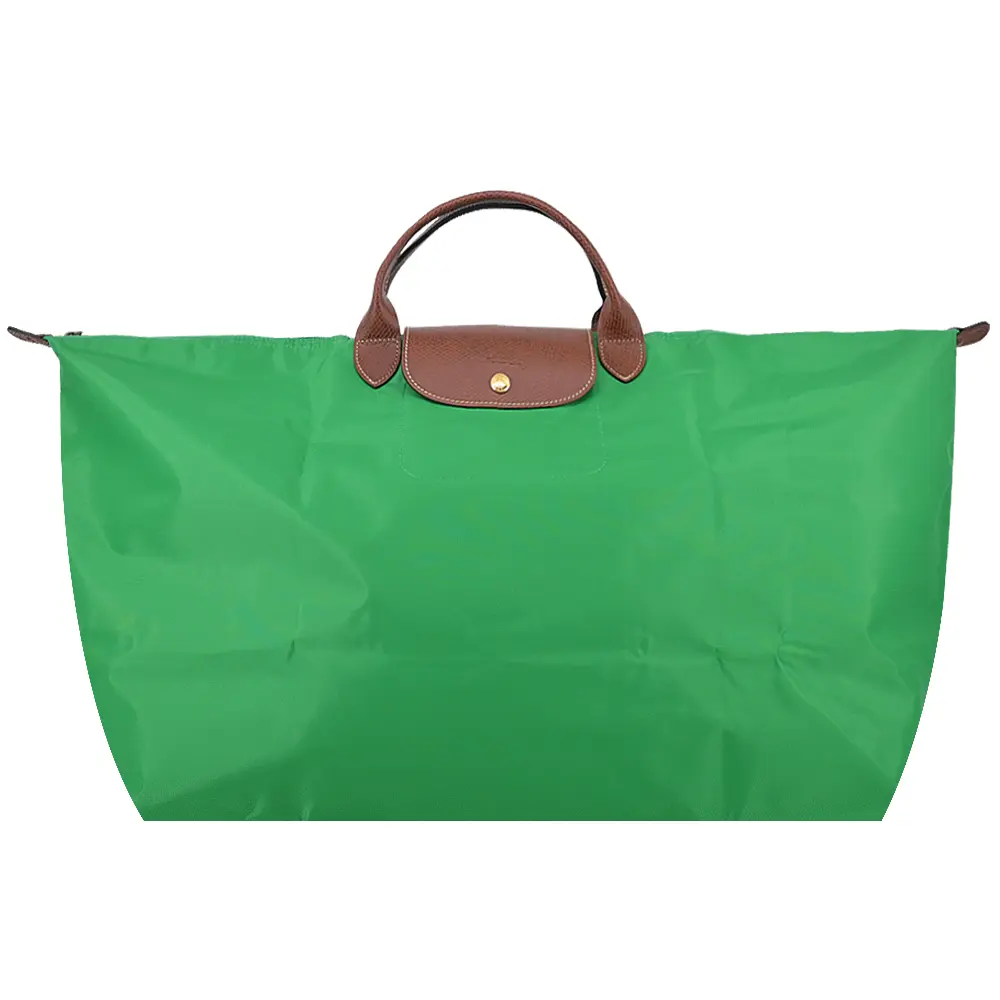 LONGCHAMP LE PLIAGE系列短把再生尼龍摺疊水餃旅行袋(中/草綠)/平行輸入