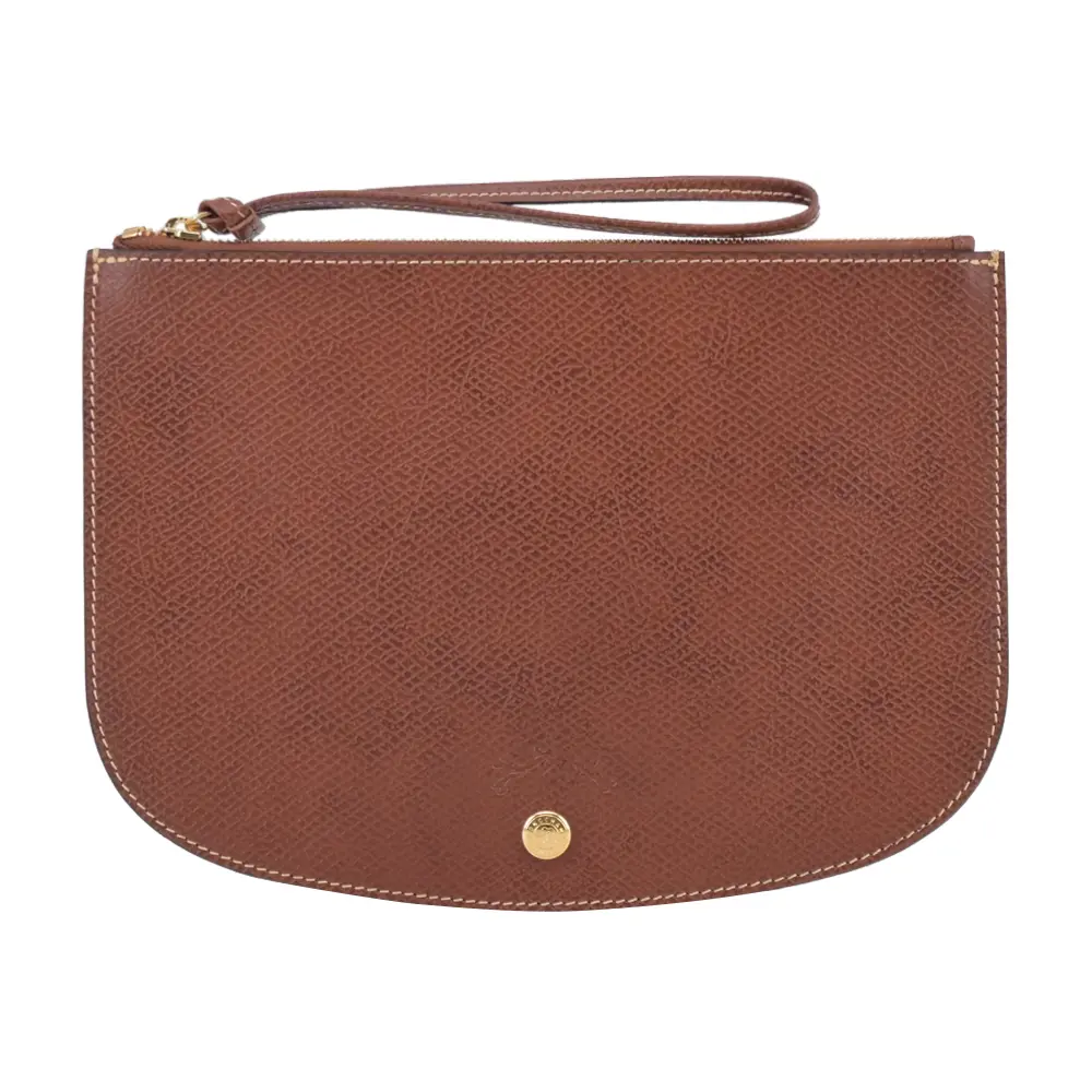 LONGCHAMP ÉPURE系列牛皮壓印半月型手拿包(棕)/平行輸入