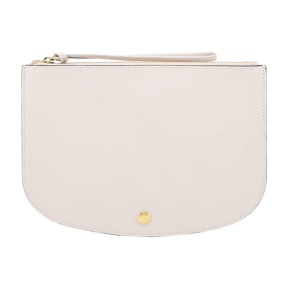 LONGCHAMP ÉPURE系列牛皮壓印半月型手拿包(白紙)/平行輸入