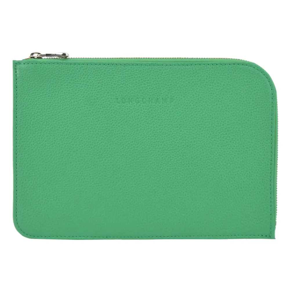 LONGCHAMP LE FOULONNÉ系列牛皮手拿包(草綠)/平行輸入