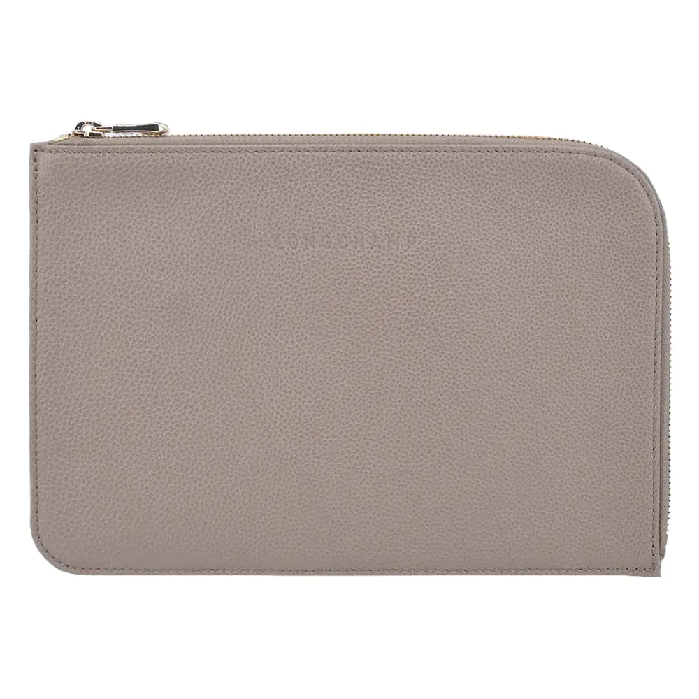 LONGCHAMP LE FOULONNÉ系列牛皮手拿包(斑鳩灰)/平行輸入