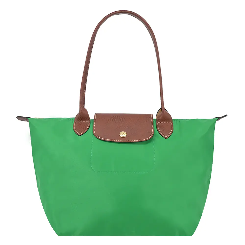 LONGCHAMP LE PLIAGE系列長把再生尼龍摺疊水餃包(中/草綠)/平行輸入