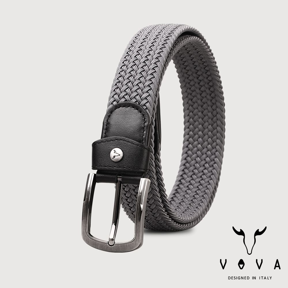 【VOVA 沃汎】台灣總代理 休閒型男 牛皮編織灰色穿針皮帶/VA011-008/ 38吋