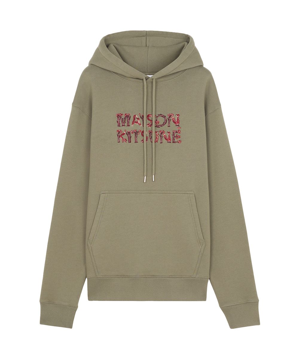 MAISON KITSUNÉ 鵝卵石灰童話狐狸字母LOGO舒適連帽衛衣_男/中性/ S
