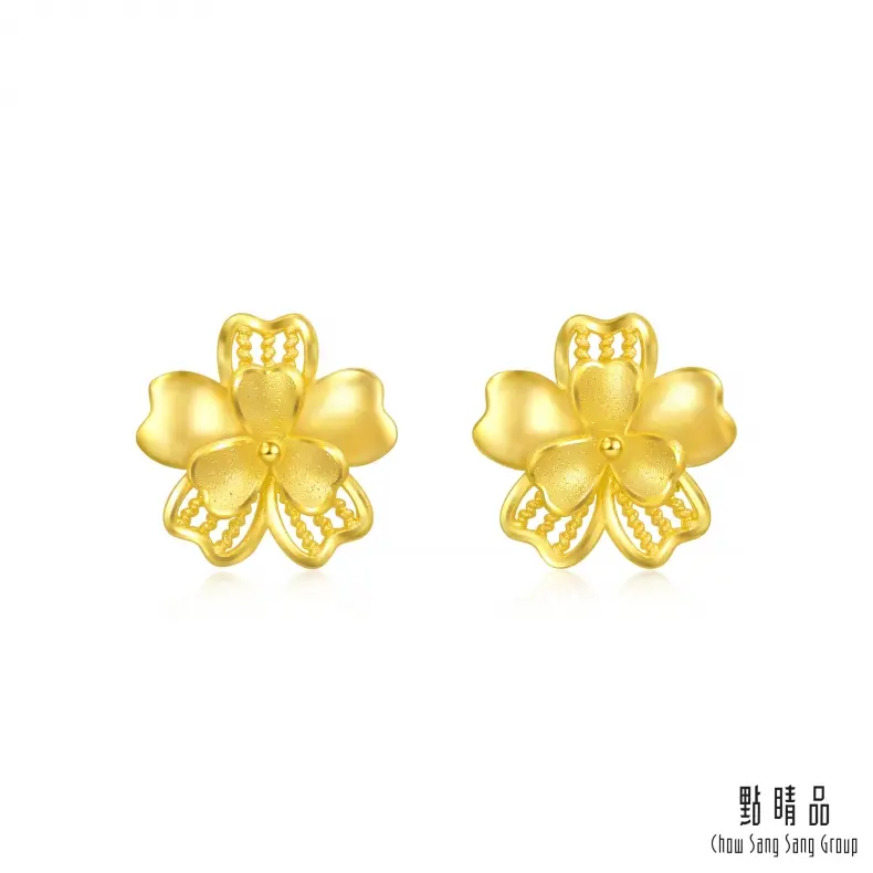 【網路限定款】點睛品 浪漫花韻 黃金耳環(一對)