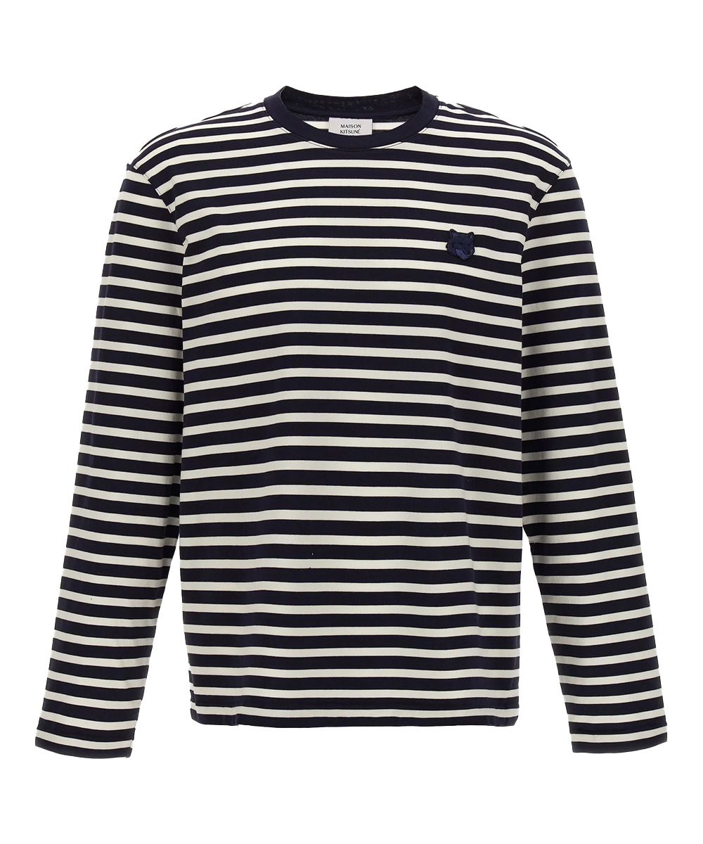 MAISON KITSUNÉ 海軍藍變化狐狸頭水手條紋經典長TEE_男/中性/ S