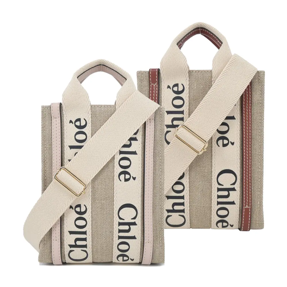 Chloe Woody North South tote bag帆布迷你兩用包(任選)/平行輸入/ 粉色