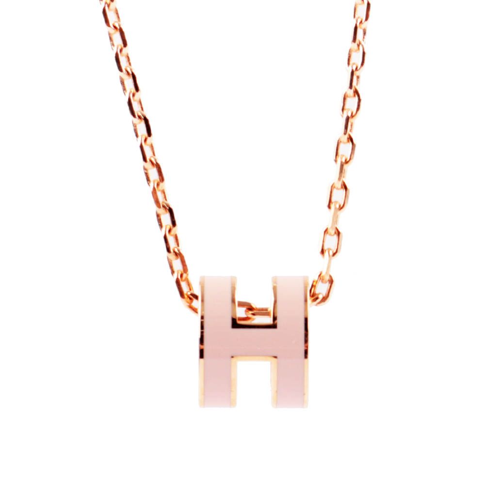 【HERMES 愛馬仕】Mini Pop H pendant 立體橢圓簍空項鍊(粉/玫瑰金)/ 平行輸入