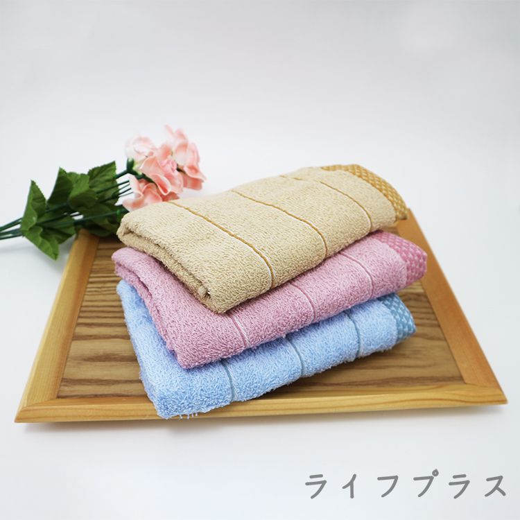 純棉無染毛巾/菱格緞檔毛巾-3條入X6包