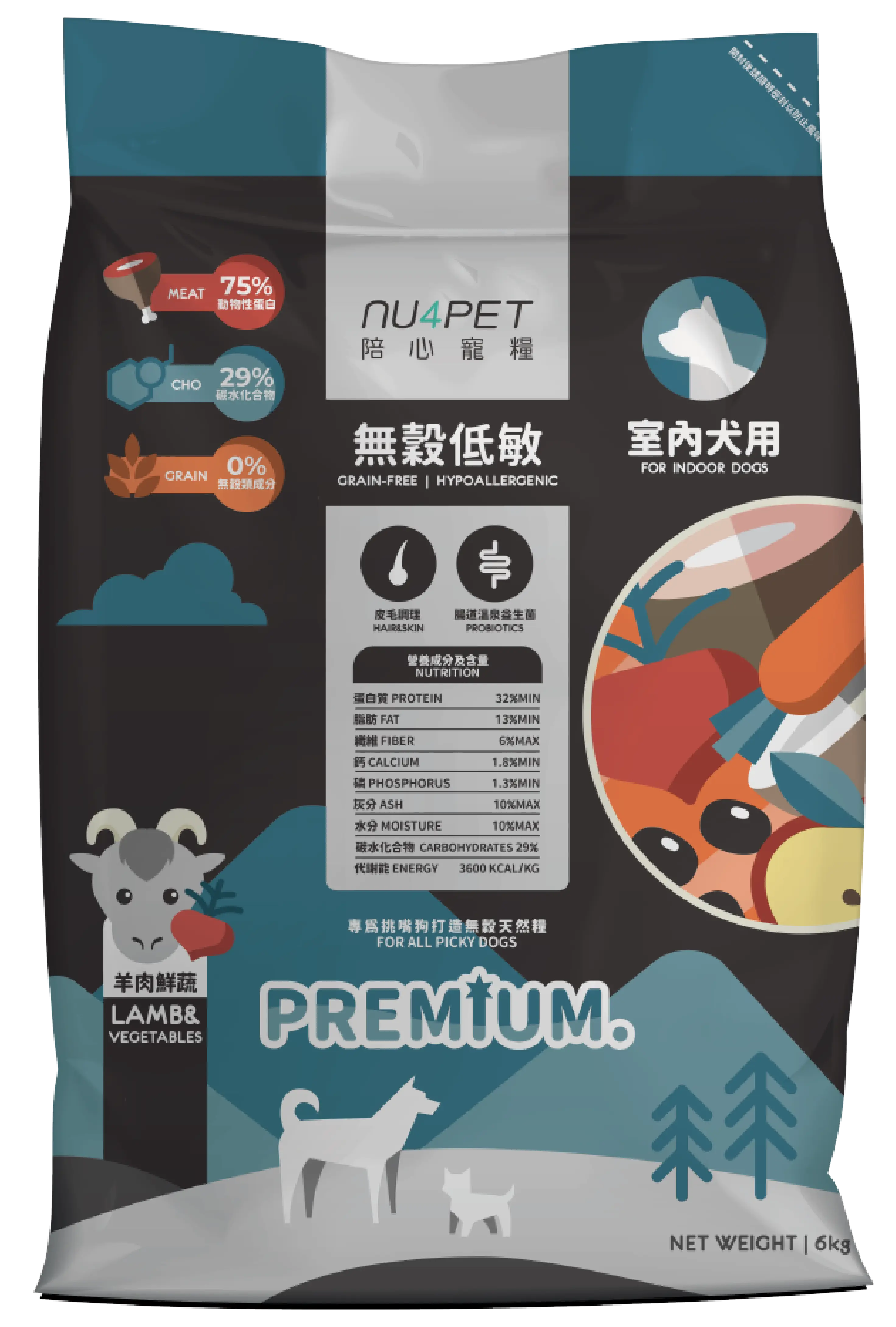 【NU4PET 陪心寵糧】全齡犬無穀低敏犬糧 羊肉鮮蔬 6Kg