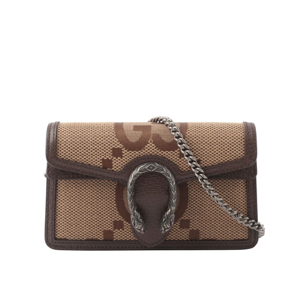 【GUCCI】Dionysus Jumbo GG 大標誌帆布及皮革超迷你酒神鍊包(駝色/棕色)/ 平行輸入
