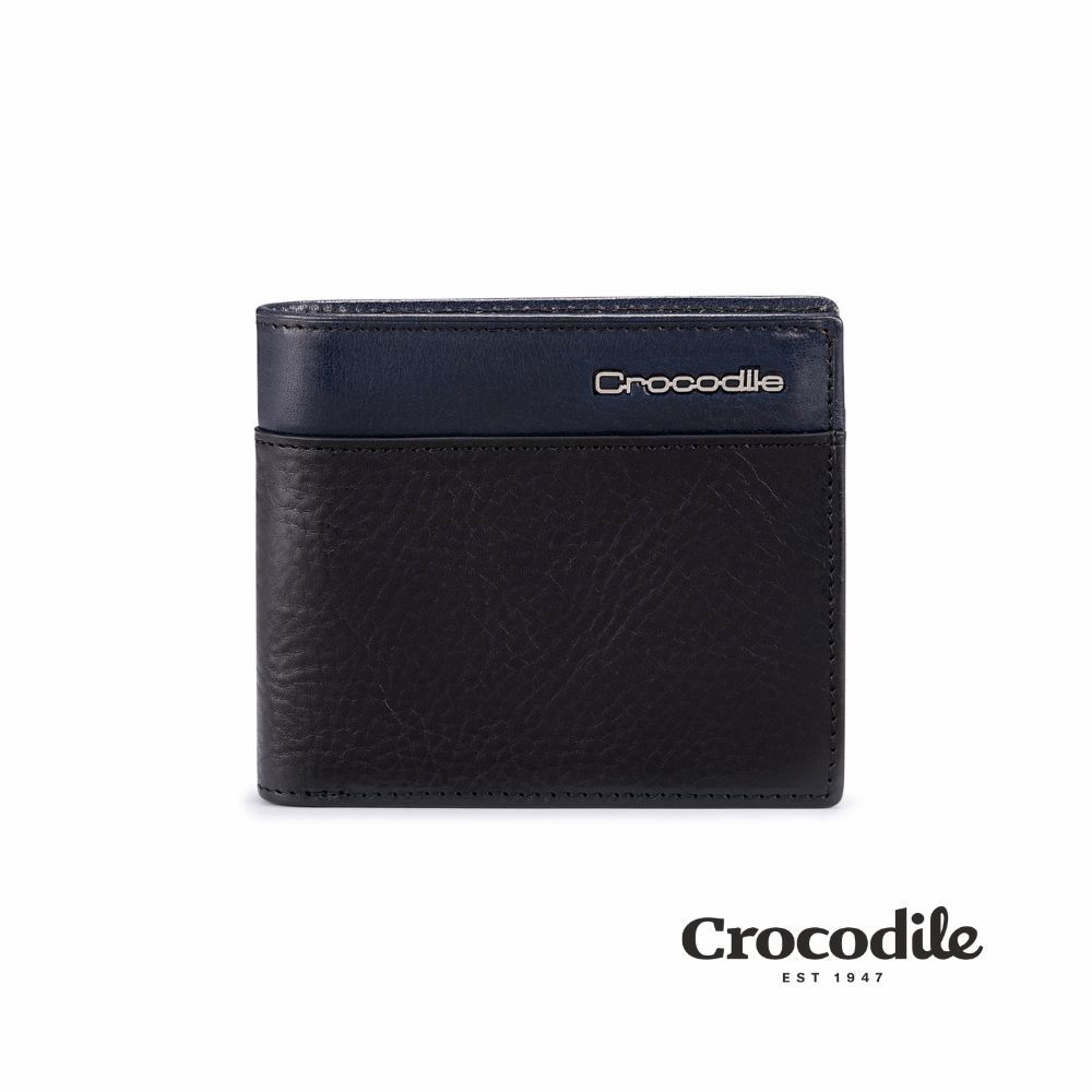 Crocodile 鱷魚皮件 真皮短夾 男生送禮推薦 12卡拉鍊中翻 植鞣革 Square2.0系列-0103-11601-夜幕藍黑