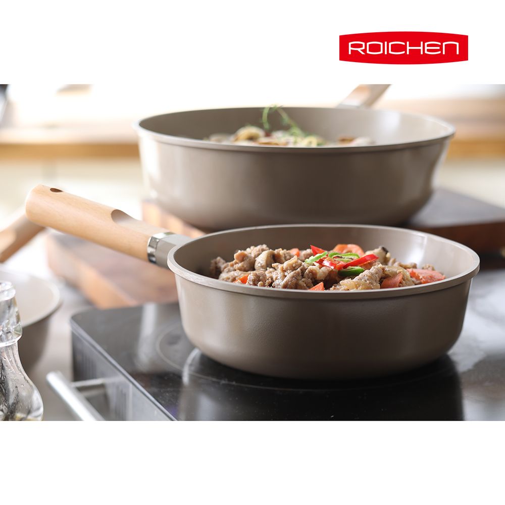 【韓國Roichen】抗菌陶瓷不沾深炒鍋 20cm/ 拿鐵灰