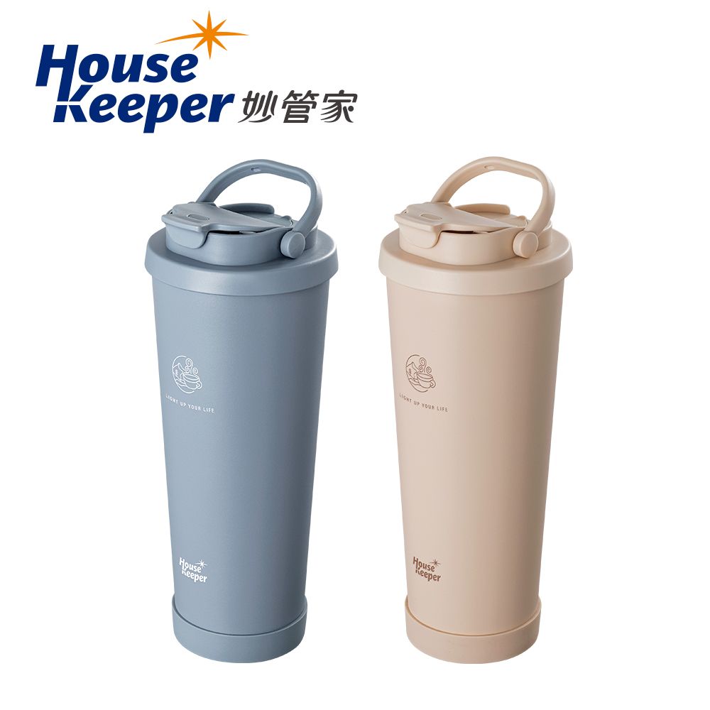 妙管家 860ml手提陶瓷雙飲杯 HKVC-2303 雙入組/ 灰藍+暖茶