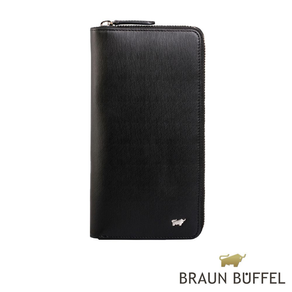 【BRAUN BUFFEL 德國小金牛】台灣總代理 HOMME-M 21卡拉鍊長夾-黑色/BF306-305-BK