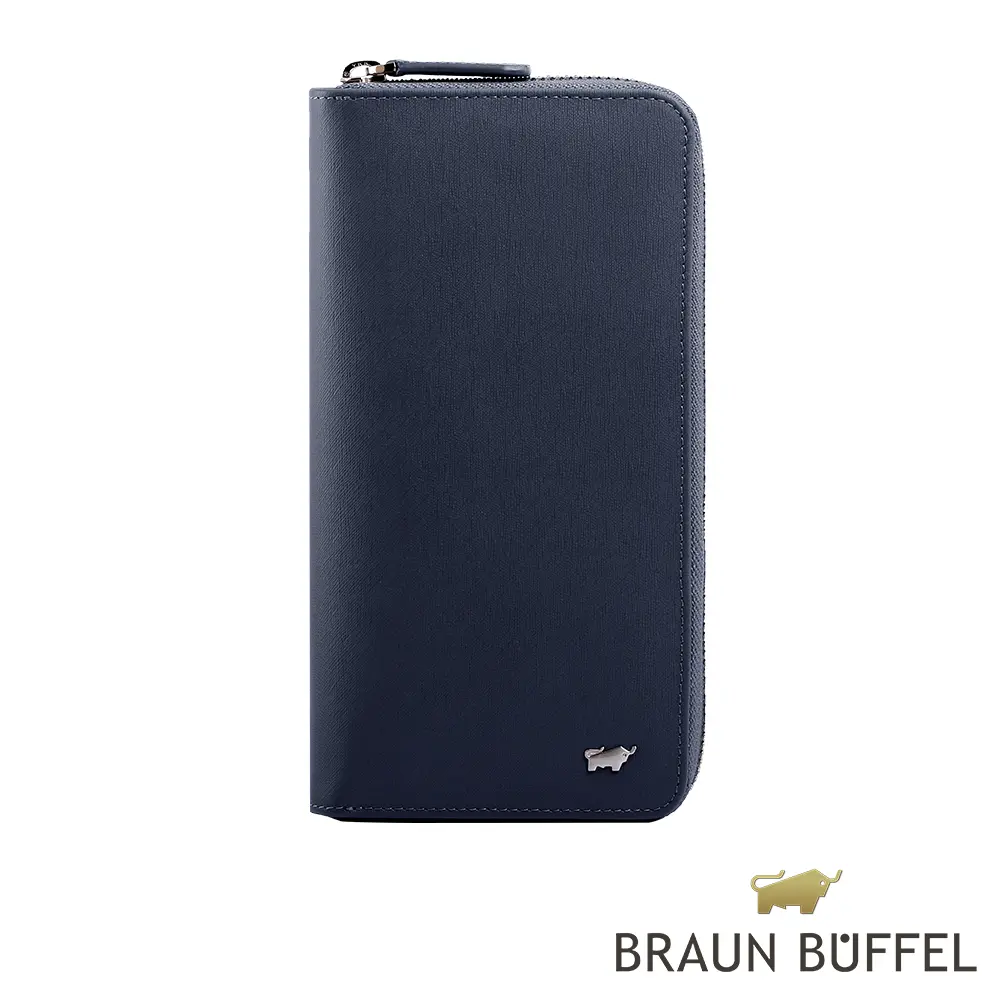 【BRAUN BUFFEL 德國小金牛】台灣總代理 HOMME-M 21卡拉鍊長夾-深藍色/BF306-305-MAR
