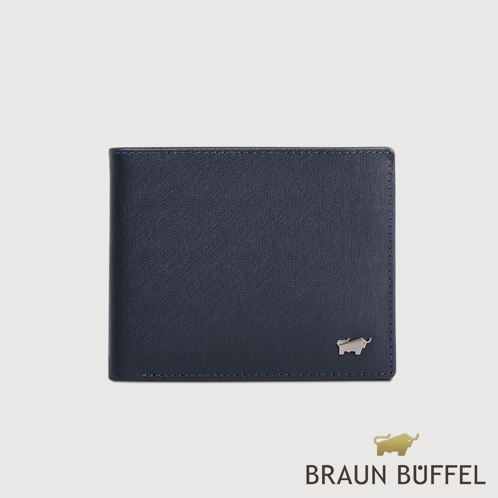 【BRAUN BUFFEL 德國小金牛】台灣總代理 HOMME-M 8卡男夾-藍色/BF306-313-MAR