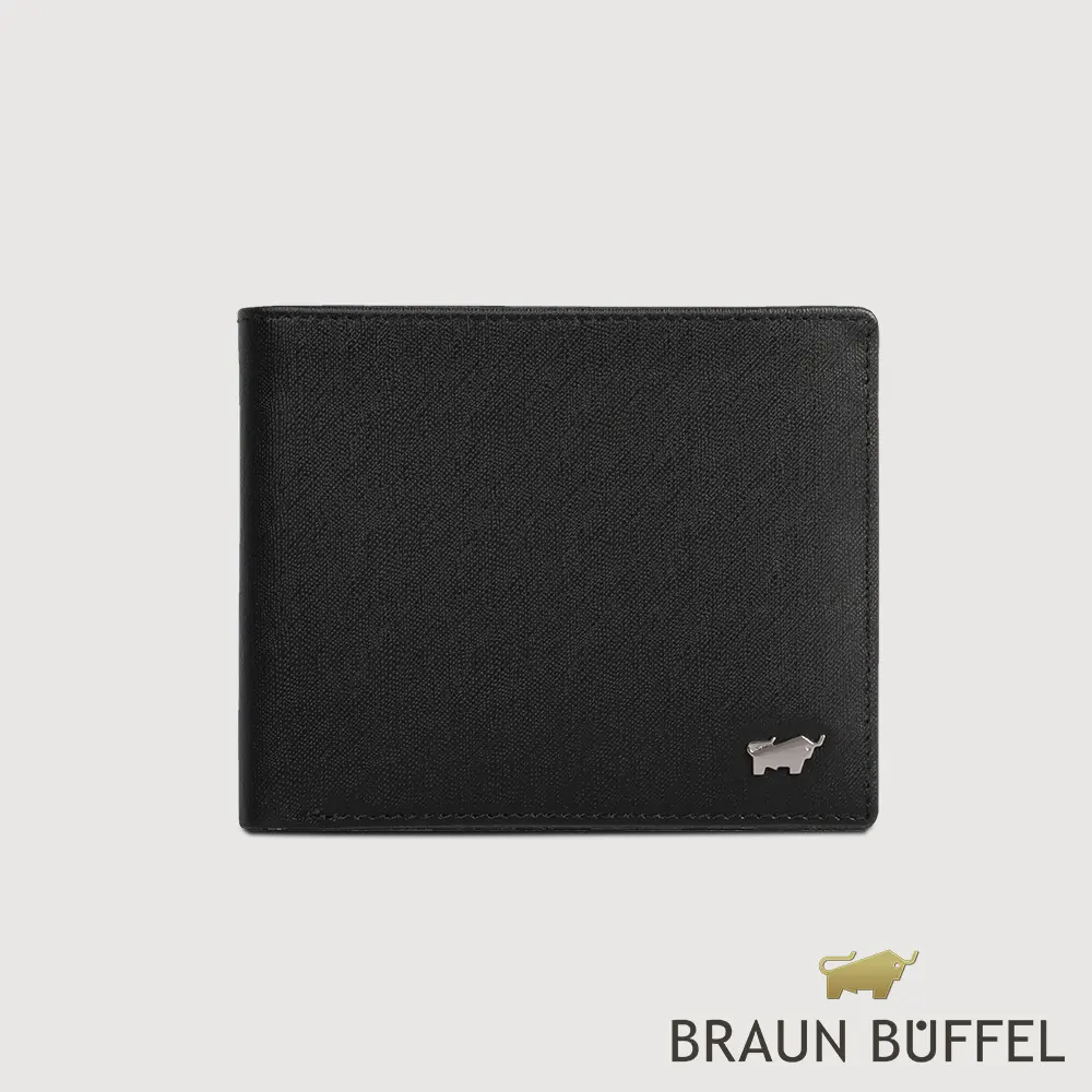 【BRAUN BUFFEL 德國小金牛】台灣總代理 HOMME-M 12卡中間翻透明窗短夾-黑色/BF306-317-BK