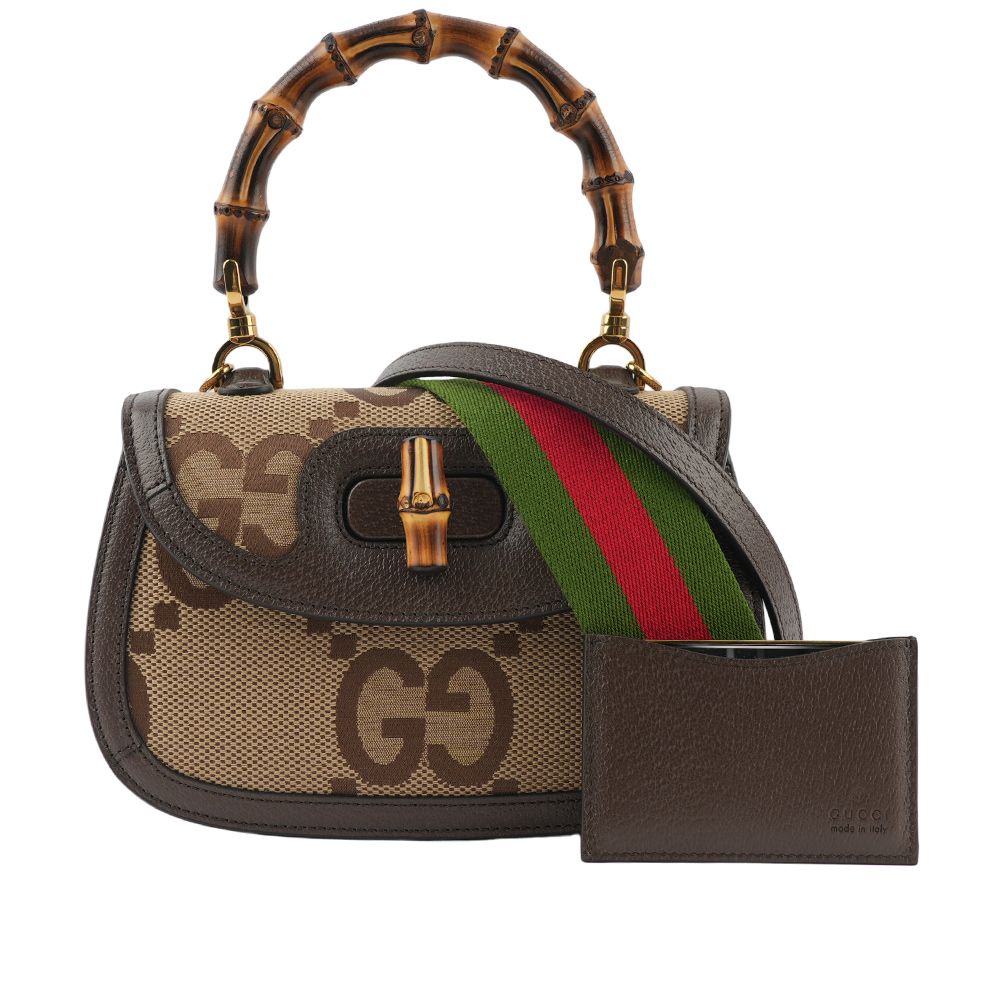 【GUCCI】Bamboo 1947 大標誌手提/斜背二用小型竹節包(駝色/棕色)/ 平行輸入