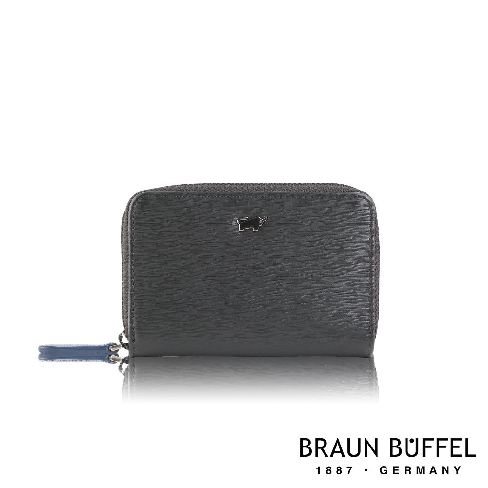 【BRAUN BUFFEL 德國小金牛】台灣總代理 波索 拉鍊零錢包(網路限定)-黑色/BF386-161-BK