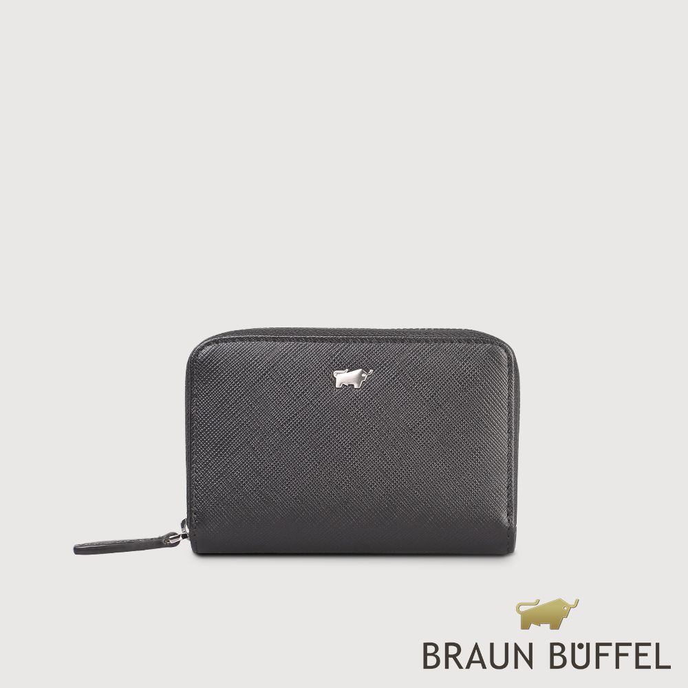 【BRAUN BUFFEL 德國小金牛】台灣總代理 尚恩A 拉鍊零錢包-黑色/BF354-161A-BK