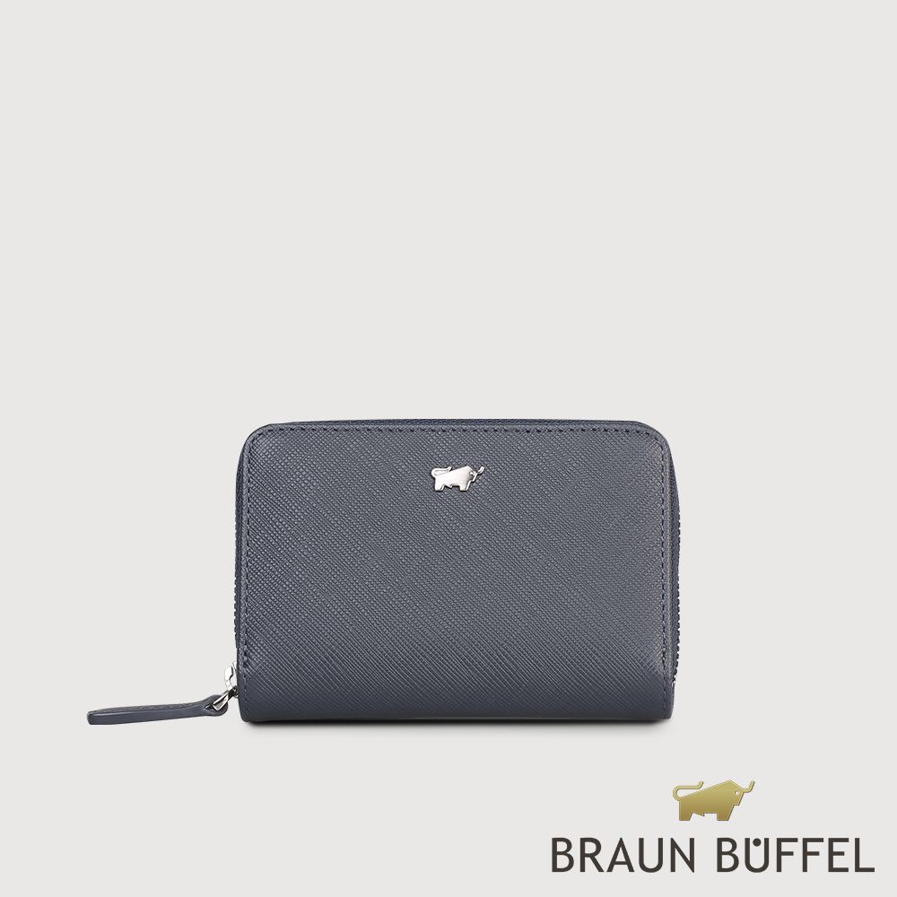 【BRAUN BUFFEL 德國小金牛】台灣總代理 尚恩A 拉鍊零錢包-藍色/BF354-161A-NY