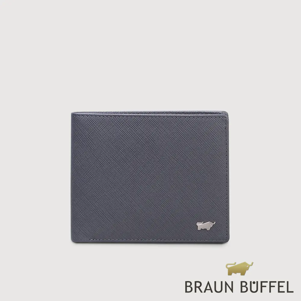 【BRAUN BUFFEL 德國小金牛】台灣總代理 尚恩A 4卡零錢袋皮夾-藍色/BF354-315-NY