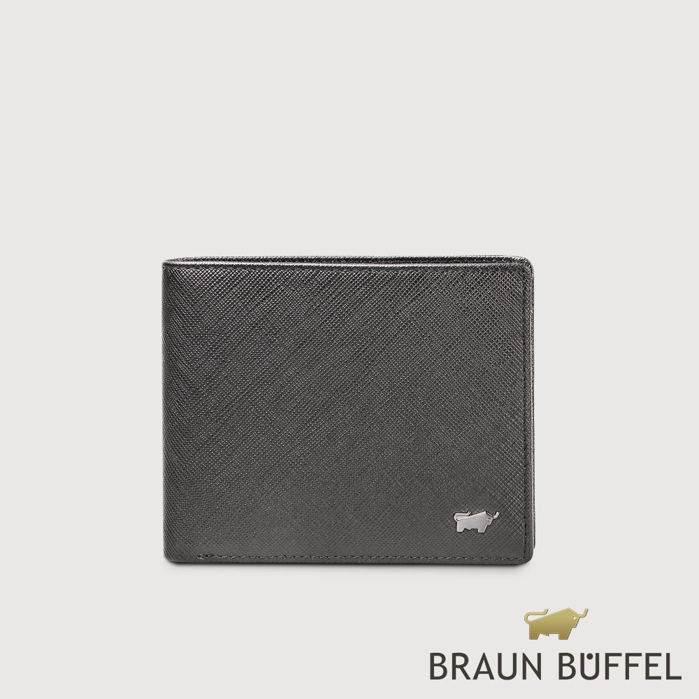 【BRAUN BUFFEL 德國小金牛】台灣總代理 尚恩A 8卡中間翻零錢袋短夾-黑色/BF354-318-BK