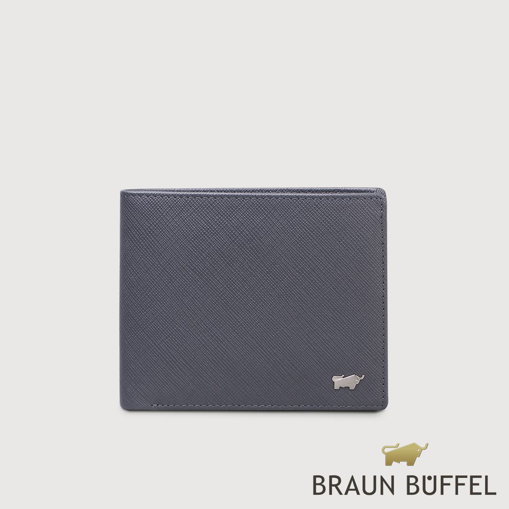 【BRAUN BUFFEL 德國小金牛】台灣總代理 尚恩A 8卡中間翻零錢袋短夾-藍色/BF354-318-NY