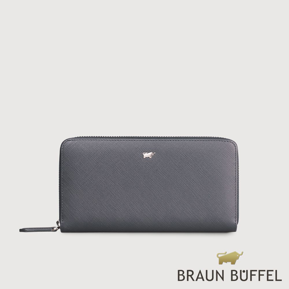 【BRAUN BUFFEL 德國小金牛】台灣總代理 尚恩A 12卡拉鍊長夾-藍色/BF354-602-NY