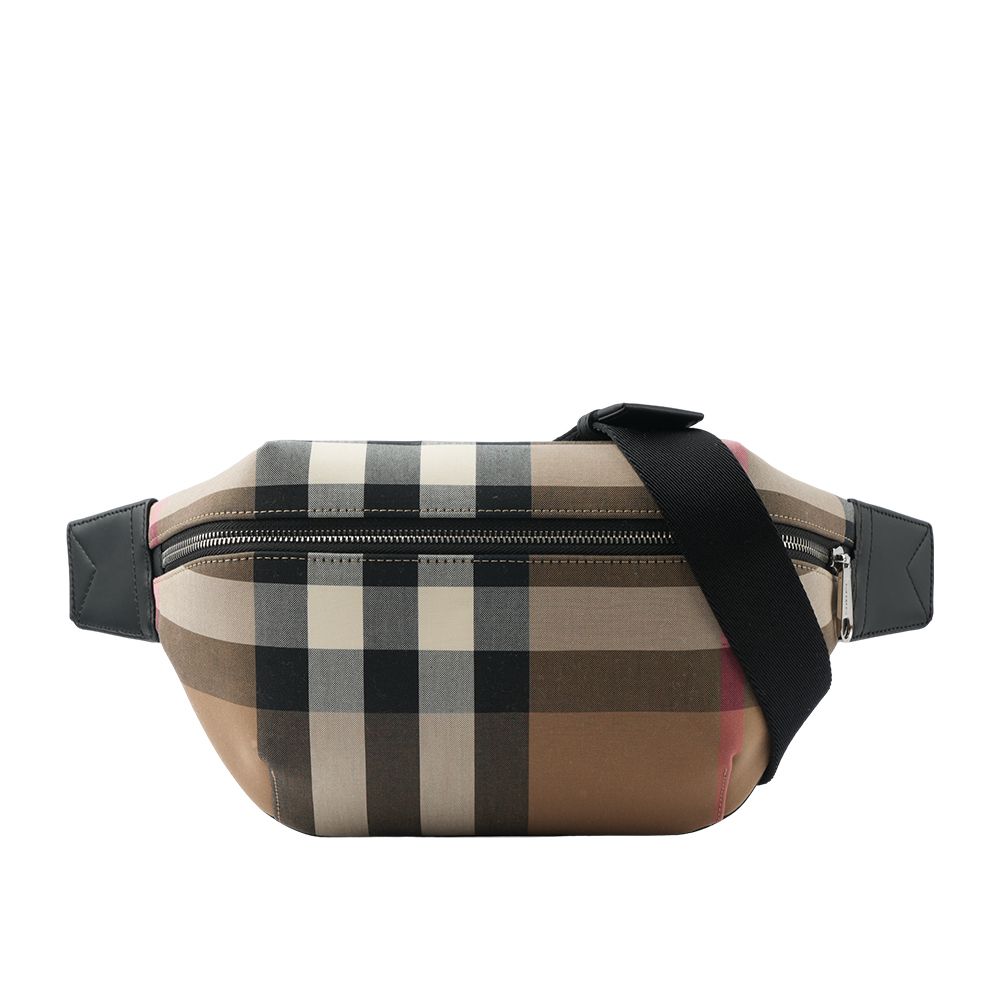 【BURBERRY】經典格紋帆布 Sonny腰包(褐灰色/棕色)/ 平行輸入