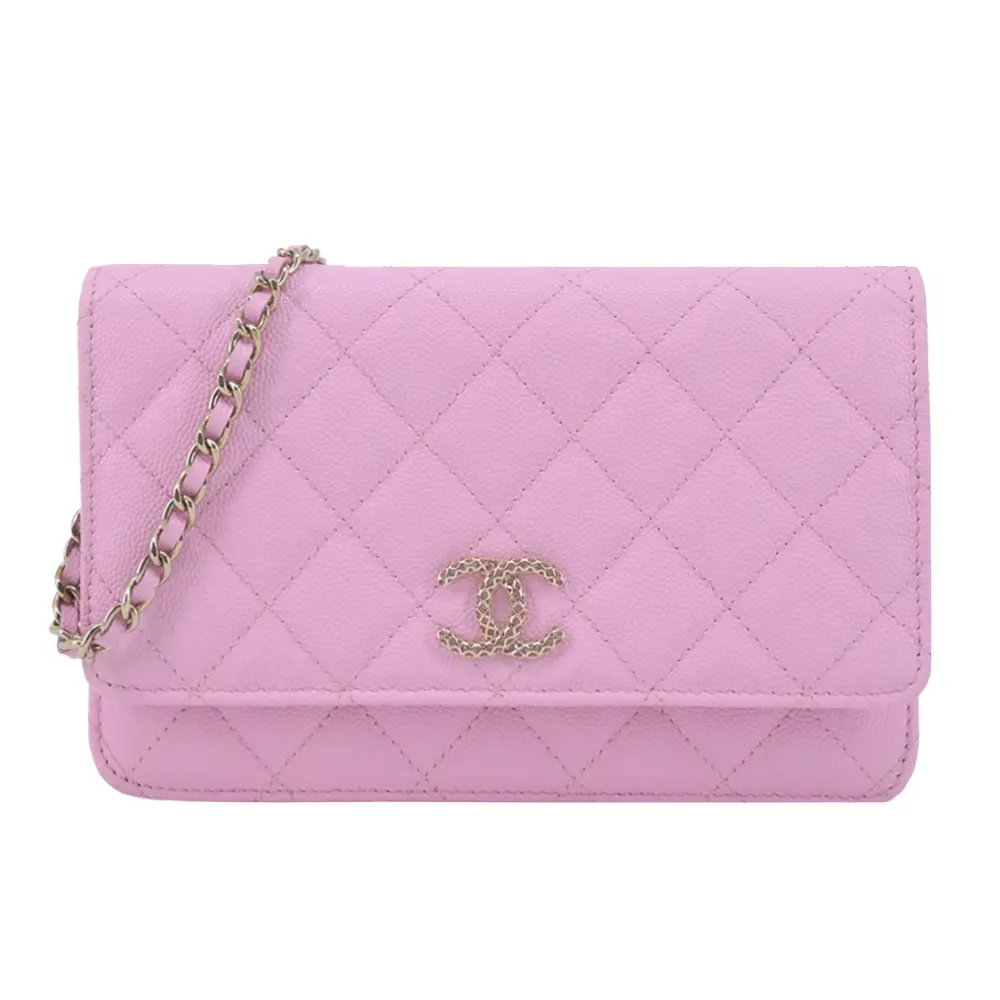 CHANEL新款雙C LOGO菱格紋小牛皮WOC手拿/斜背包(粉色)/平行輸入