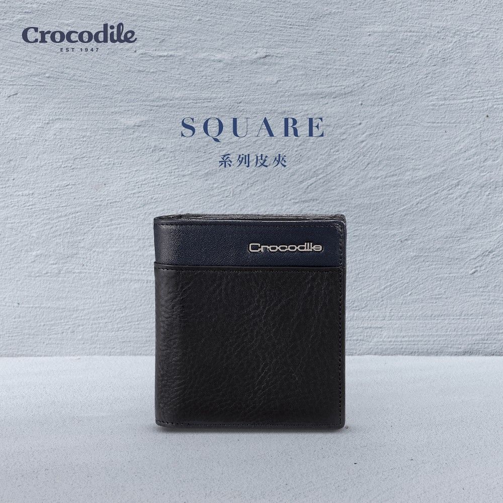 Crocodile 鱷魚皮件 中性皮夾 直式男短夾/錢包 5卡拉鍊釦式 植鞣革 Square2.0系列-0103-11604-夜幕藍黑