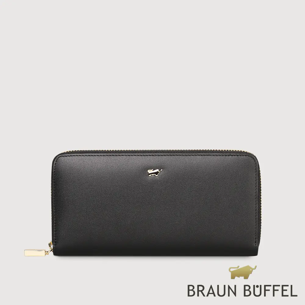 【BRAUN BUFFEL 德國小金牛】台灣總代理 城市-A 8卡拉鍊長夾-黑色/BF841-602-BK