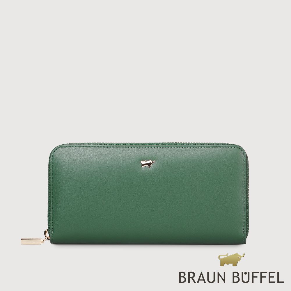 【BRAUN BUFFEL 德國小金牛】台灣總代理 城市-A 8卡拉鍊長夾-常綠色/BF841-602-EG
