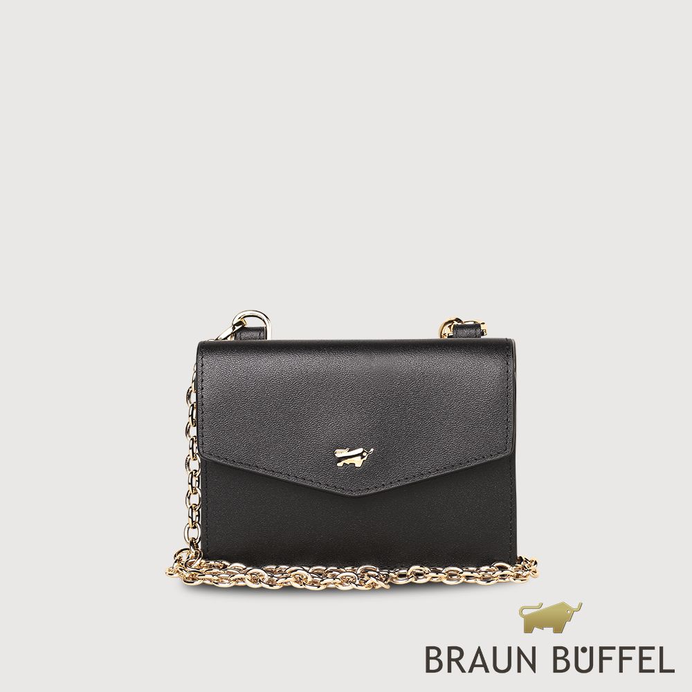【BRAUN BUFFEL 德國小金牛】台灣總代理 城市-A 8卡附背帶女夾-黑色/BF841-720-BK