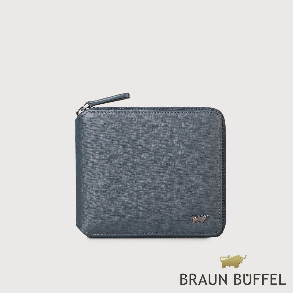 【BRAUN BUFFEL 德國小金牛】台灣總代理  瓦拉頓-TW 8卡拉鍊皮夾-深藍色/BF537-328-MAR