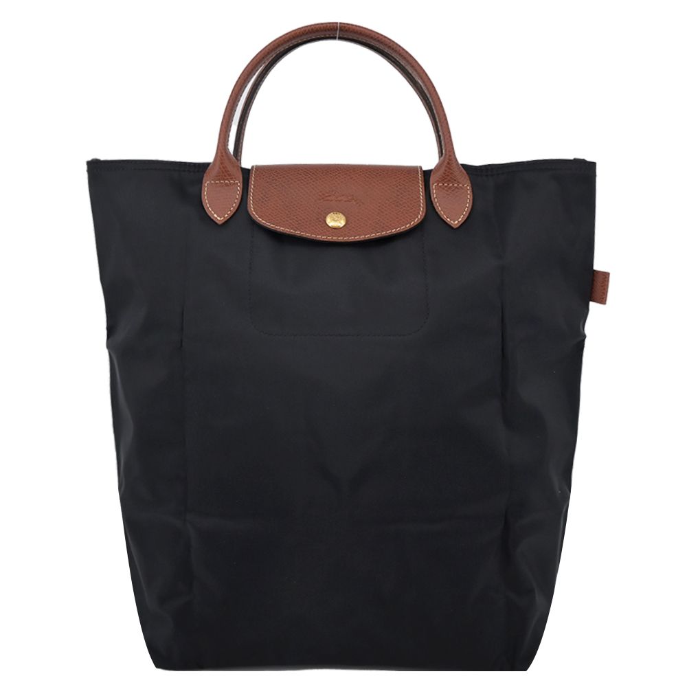 LONGCHAMP LE PLIAGE系列短把再生尼龍手提包(中/黑)/平行輸入