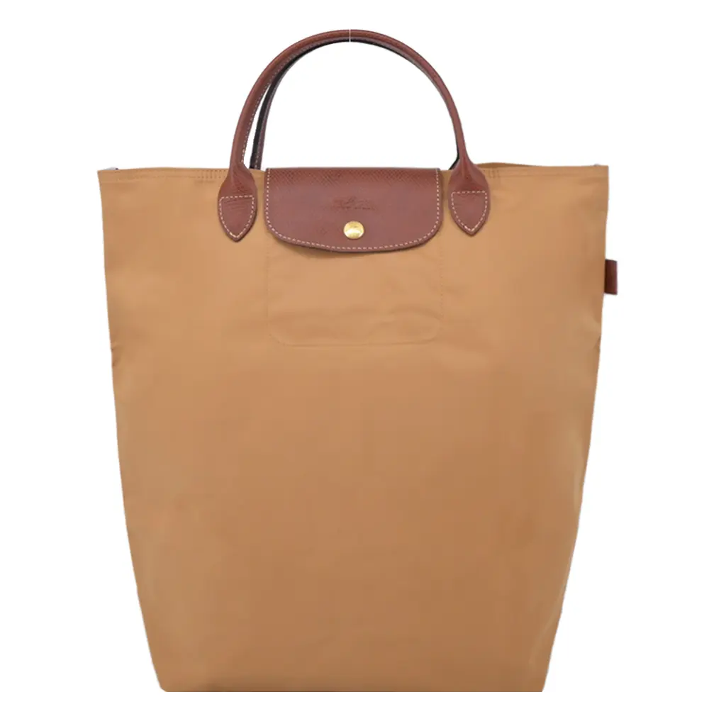 LONGCHAMP LE PLIAGE系列短把再生尼龍手提包(中/小鹿棕)/平行輸入