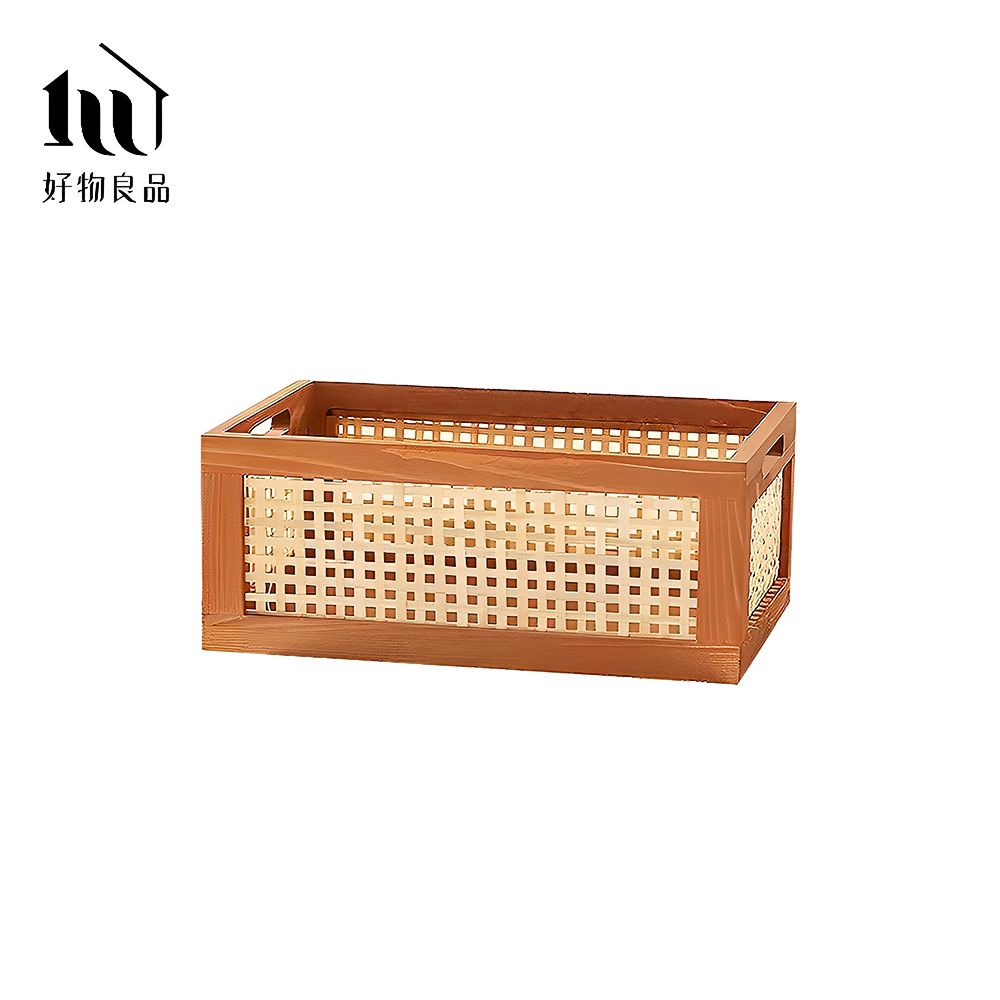 【好物良品】大款＿日式木質編織多功能手提置物箱儲物收納籃/ 大款/ 深褐色