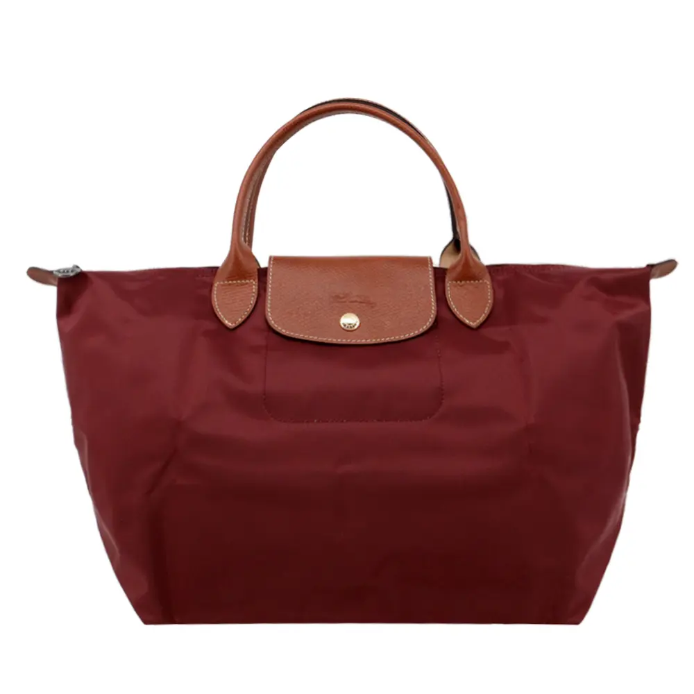 LONGCHAMP LE PLIAGE系列短把再生尼龍摺疊水餃包(中/酒紅)/平行輸入