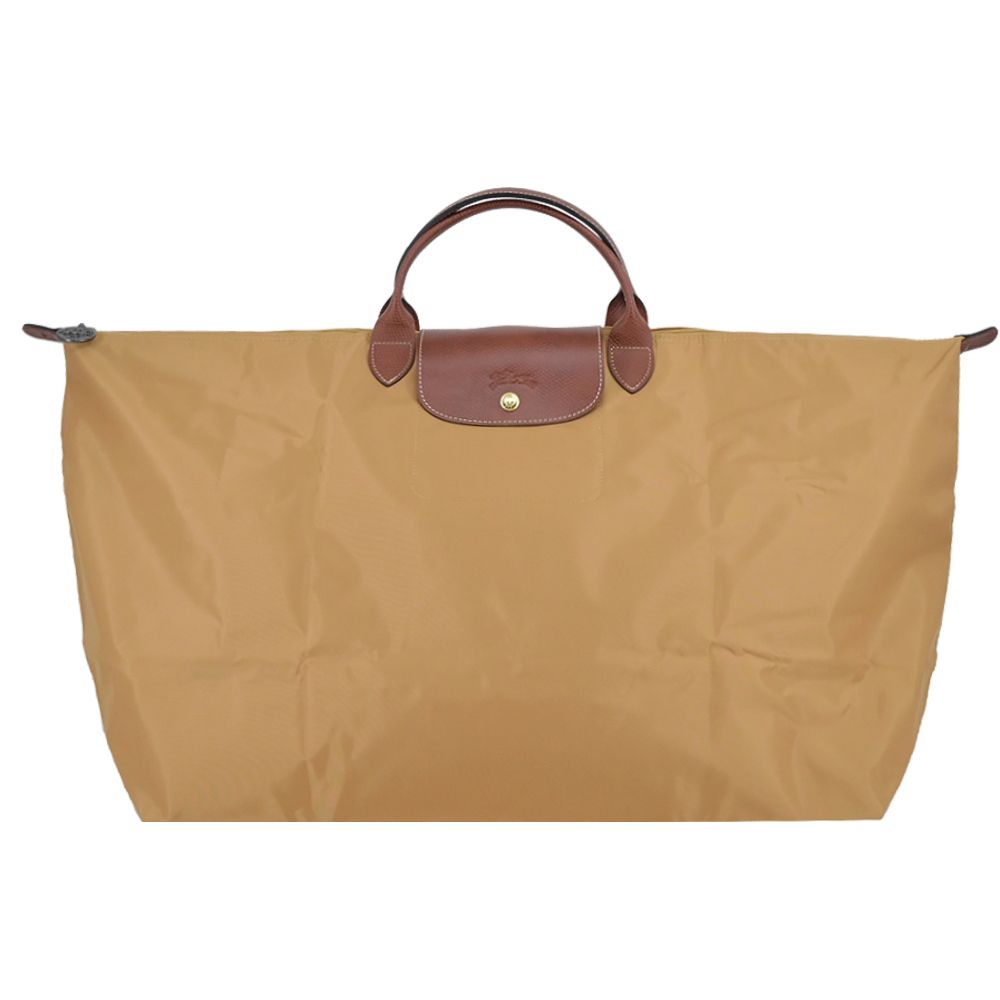 LONGCHAMP LE PLIAGE系列短把再生尼龍摺疊水餃旅行袋(中/小鹿棕)/平行輸入