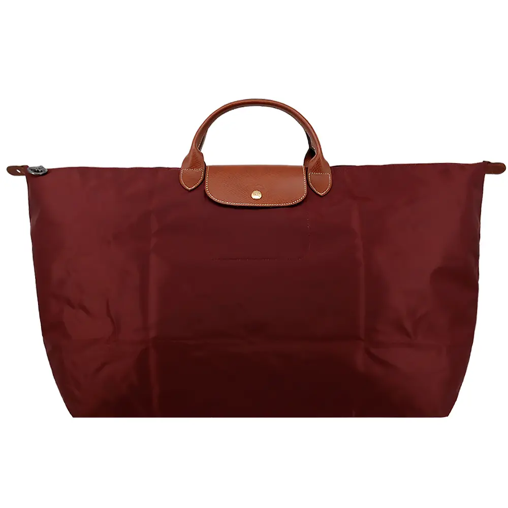 LONGCHAMP LE PLIAGE系列短把再生尼龍摺疊水餃旅行袋(中/酒紅)/平行輸入