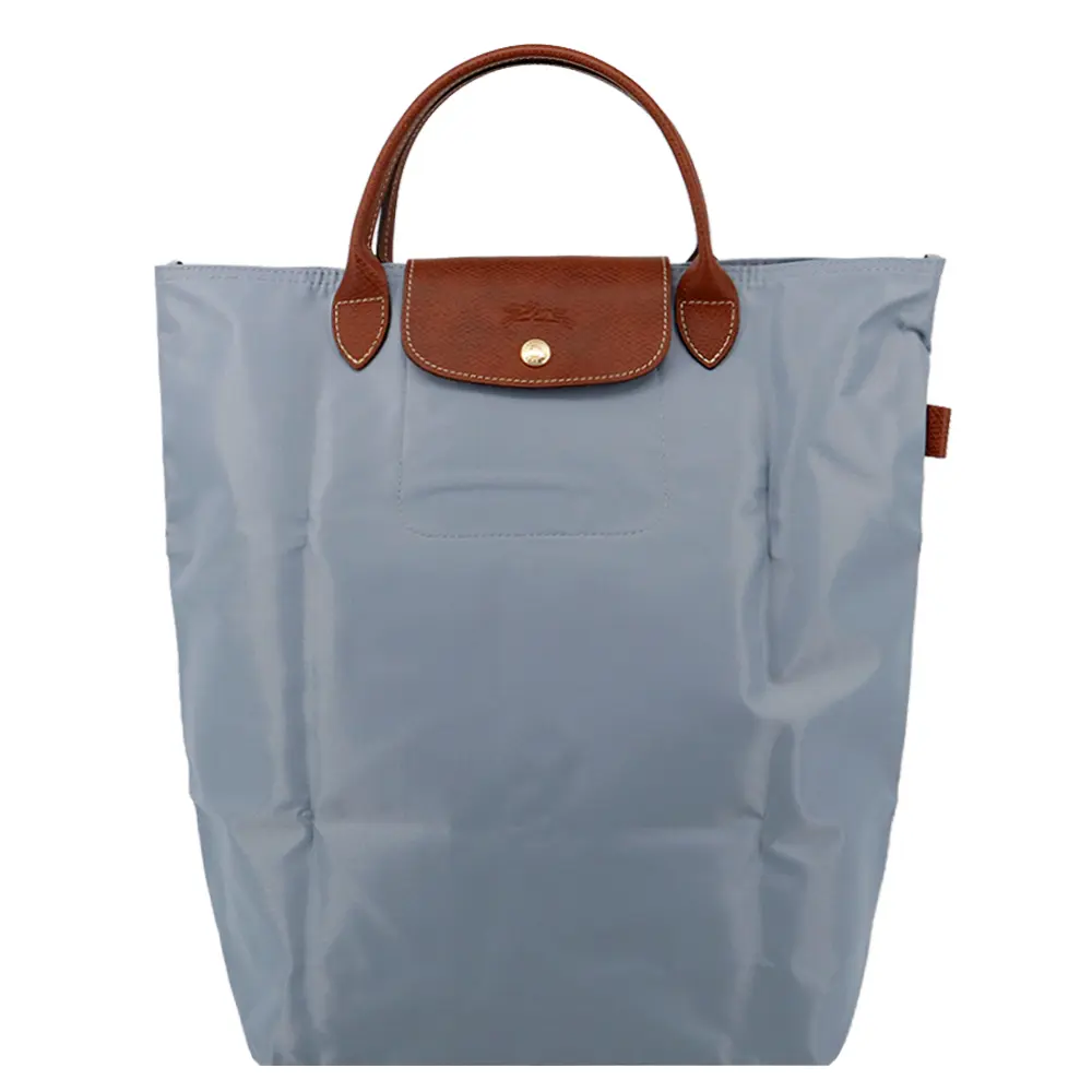 LONGCHAMP LE PLIAGE系列短把再生尼龍手提包(中/鋼灰)/平行輸入